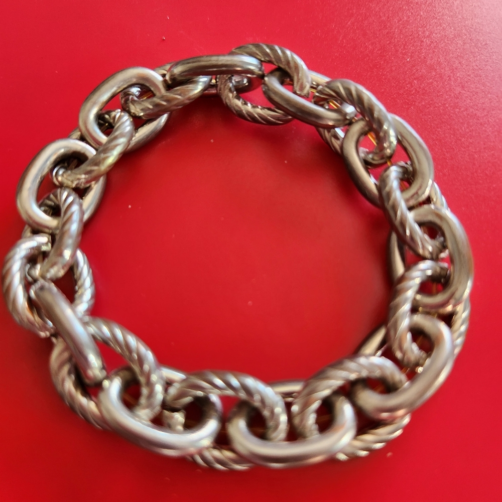 Designer Silvertone Chain Links Stretch Bracelet